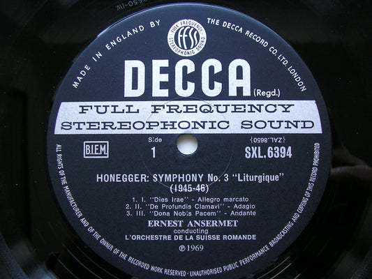 SXL 6394: HONEGGER: SYMPHONIES Nos. 3 & 4      ANSERMET / SUISSE ROMANDE      ED3