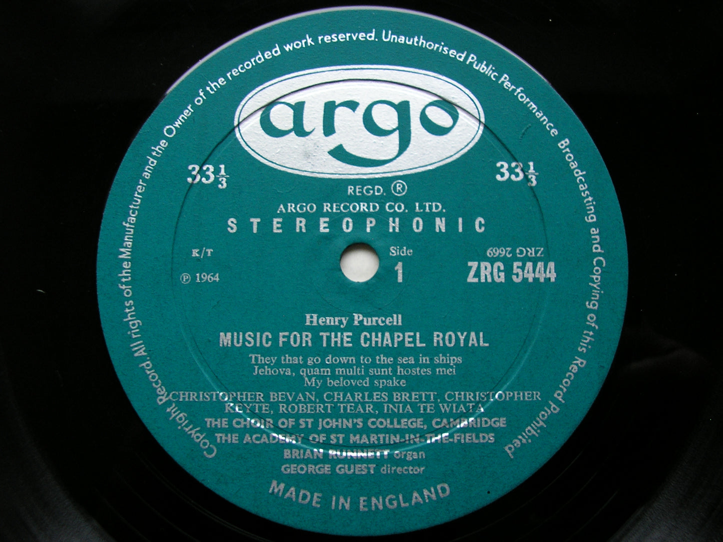 PURCELL: MUSIC FOR THE CHAPEL ROYAL     SOLOISTS / CHOIR OF ST JOHN'S COLLEGE CAMBRIDGE / ASMIF / GUEST     ZRG 5444