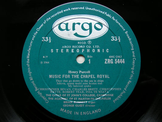 PURCELL: MUSIC FOR THE CHAPEL ROYAL     SOLOISTS / CHOIR OF ST JOHN'S COLLEGE CAMBRIDGE / ASMIF / GUEST     ZRG 5444