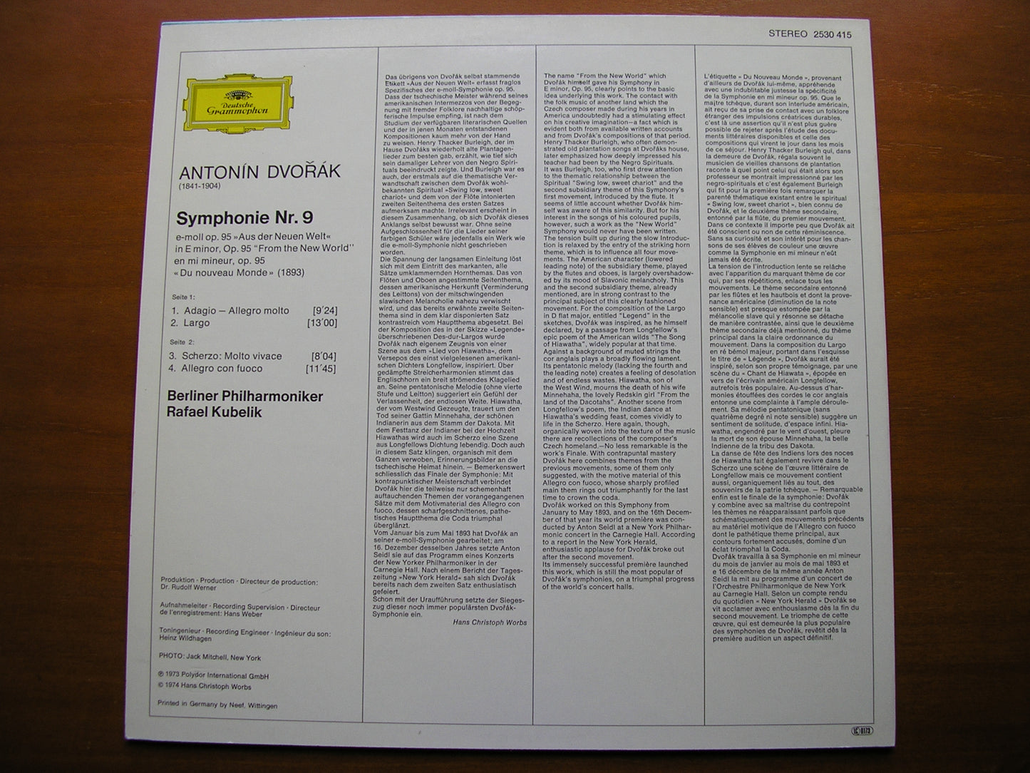 DVORAK: SYMPHONY No. 9      KUBELIK / BERLIN PHILHARMONIC      2530 415