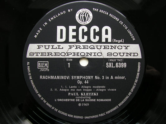 SXL 6399 RACHMANINOV: SYMPHONY No. 3 / MUSSORGSKY: NIGHT ON BARE MOUNTAIN      KLETZKI / SUISSE ROMANDE      ED3