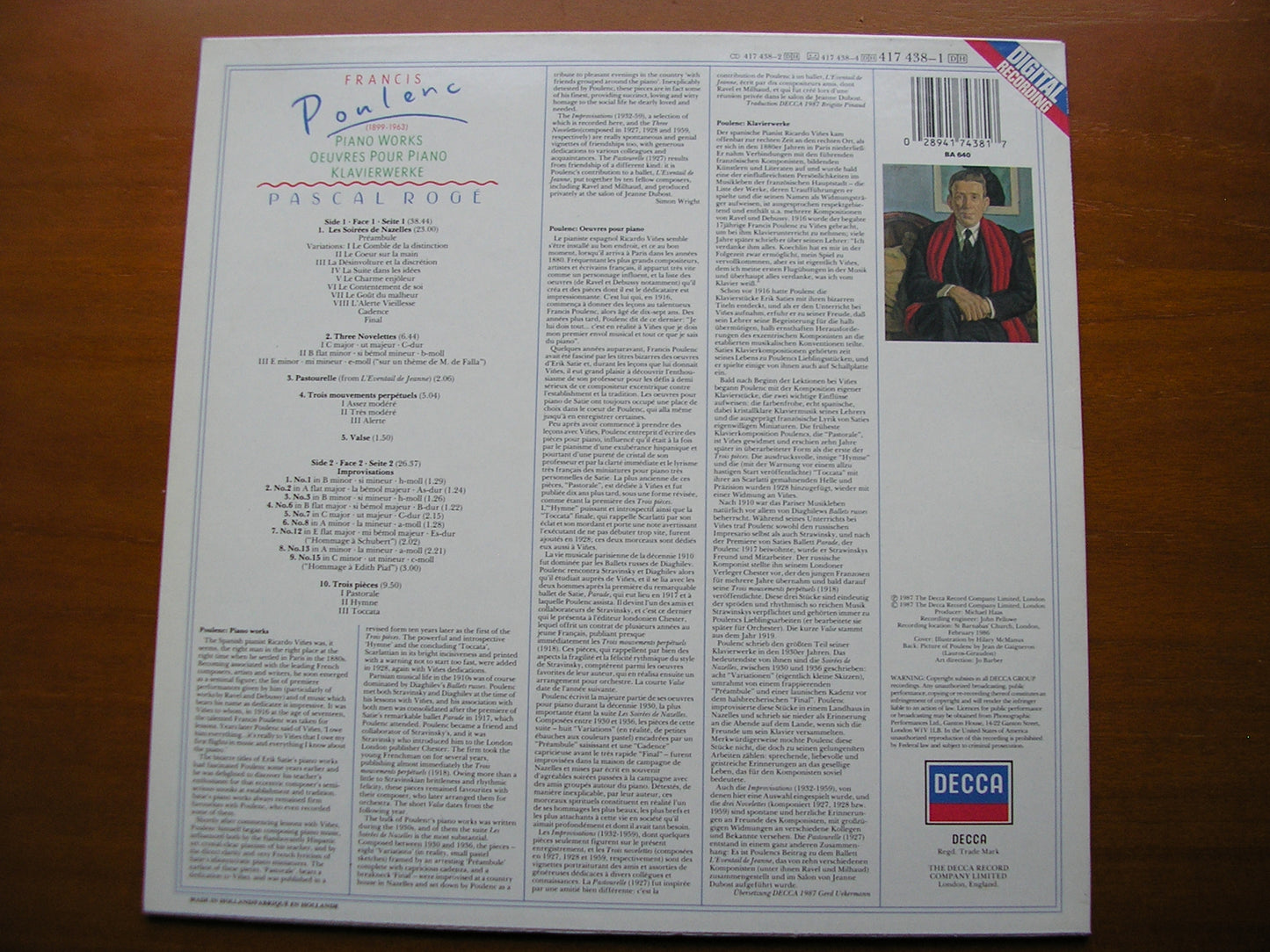 POULENC: PIANO MUSIC      PASCAL ROGE     417 438