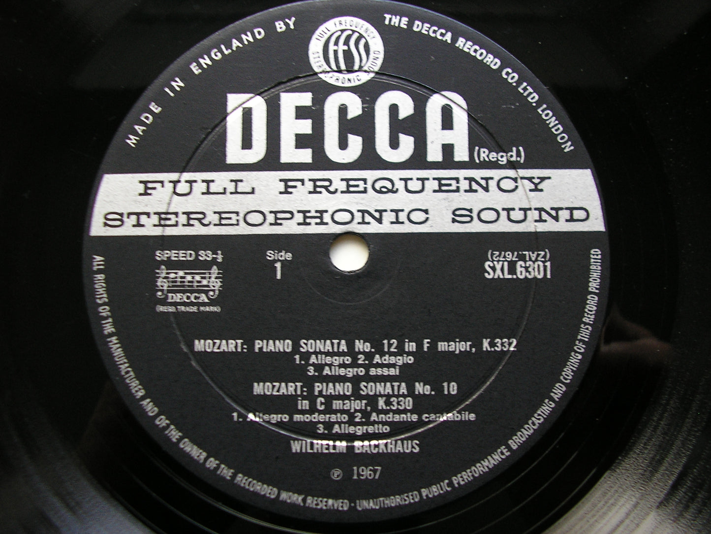 SXL 6301  MOZART: PIANO SONATAS Nos. 4 / 5 / 10 / 12 / Rondo     WILHELM BACKHAUS    ED2