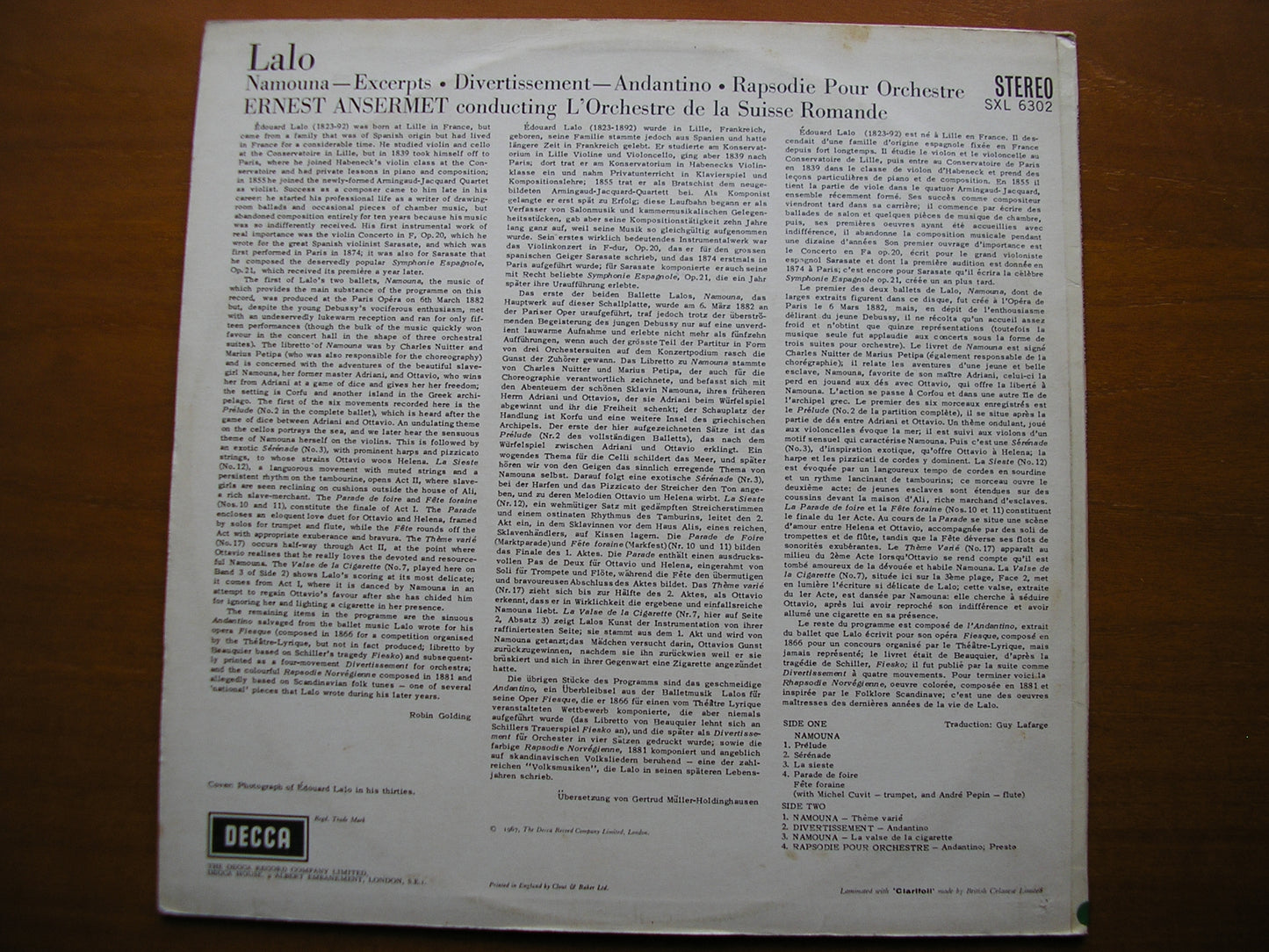 SXL 6302  ANSERMET CONDUCTS LALO      SUISSE ROMANDE   ED2