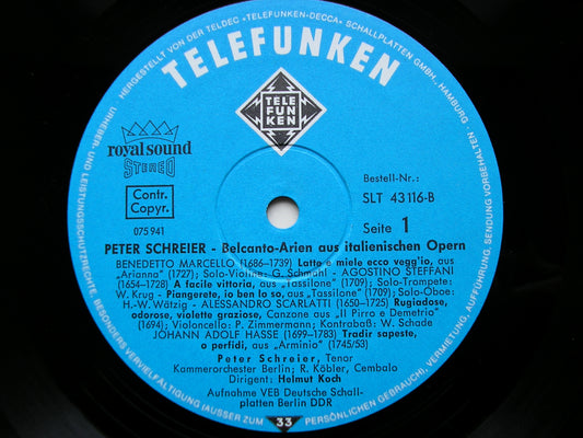 17th & 18th CENTURY BEL CANTO ARIAS: MARCELLO / STEFFANI / HASSE / SCARLATTI / TELEMANN / LEO / GASPARINI      SCHREIER / BERLIN CHAMBER ORCHESTRA / KOCH    SLT 43116