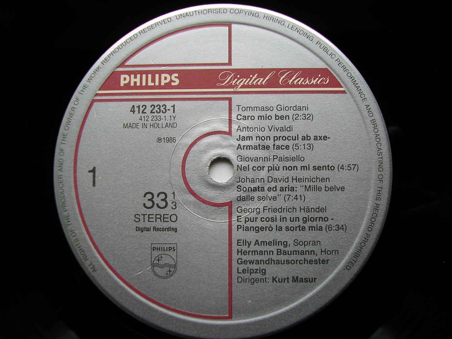 18th CENTURY ARIAS: GLUCK / HEINICHEN / PURCELL / MOZART / HANDEL / PAISIELLO / PERGOLESI / GIORDANI       AMELING / LEIPZIG GEWANDHAUS / MASUR     412 233