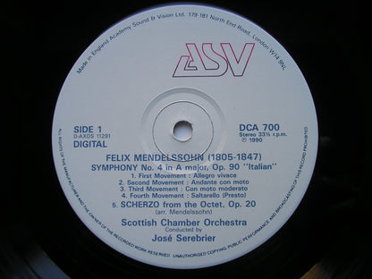 MENDELSSOHN: SYMPHONIES Nos. 3 & 4    SEREBRIER / SCOTTISH CHAMBER ORCHESTRA    DCA 700