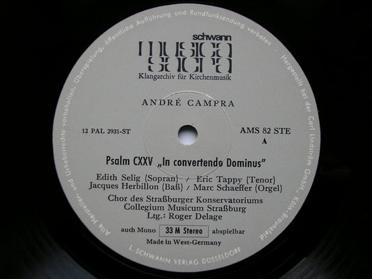 CAMPRA: PSALM 125 / CHRISTMAS ORATORIO     SOLOISTS / COLLEGIUM MUSICUM STRASSBOURG / DELAGE    AMS 82