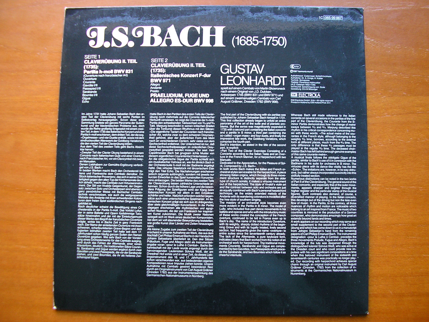 BACH: PARTITA in B / ITALIAN CONCERTO   GUSTAV LEONHARDT    065 99 867