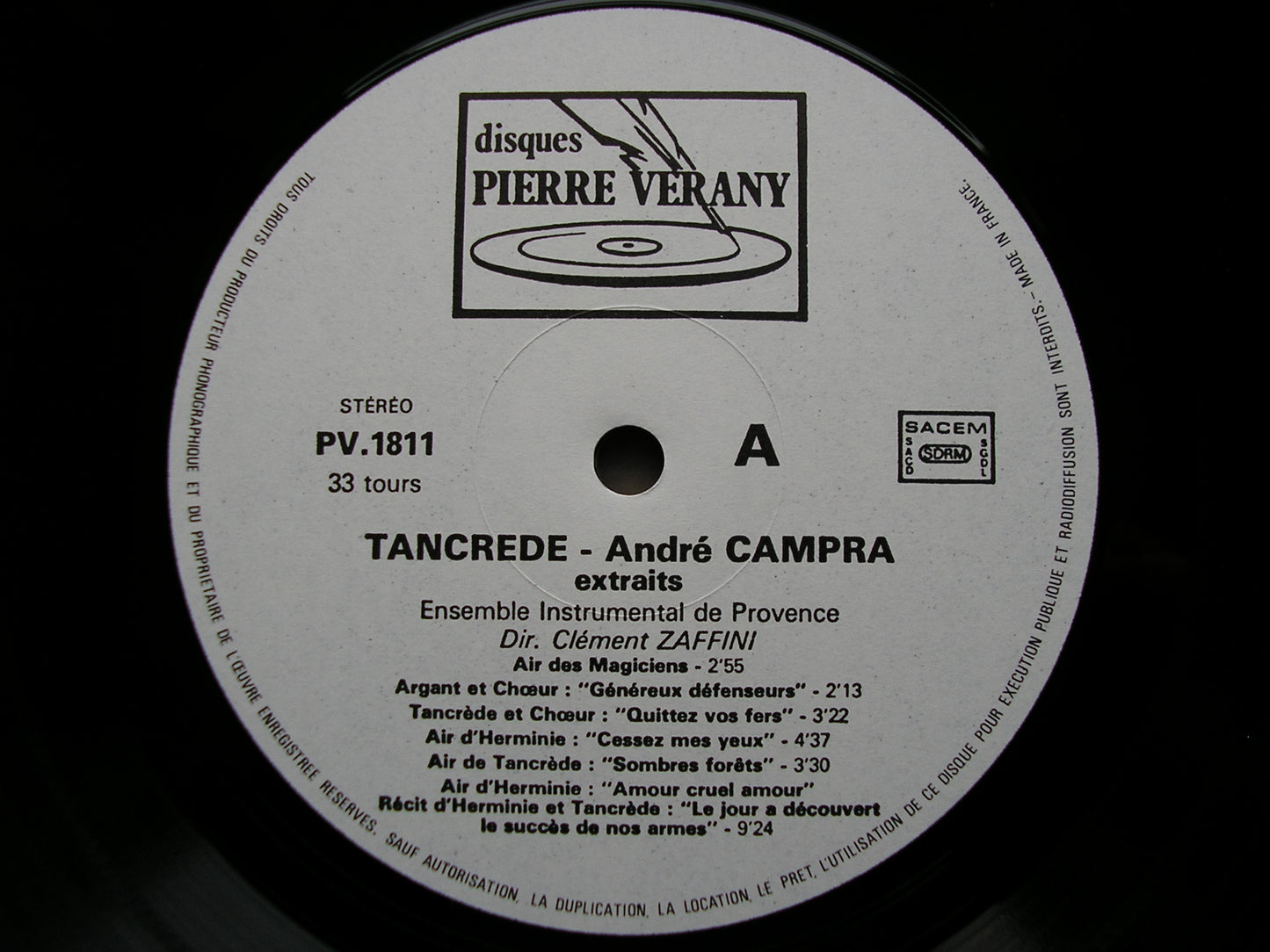 CAMPRA: TANCREDE  (opera, 1702)  highlights     SOLOISTS / PROVENCE ENSEMBLE / ZAFFINI     PV 1811