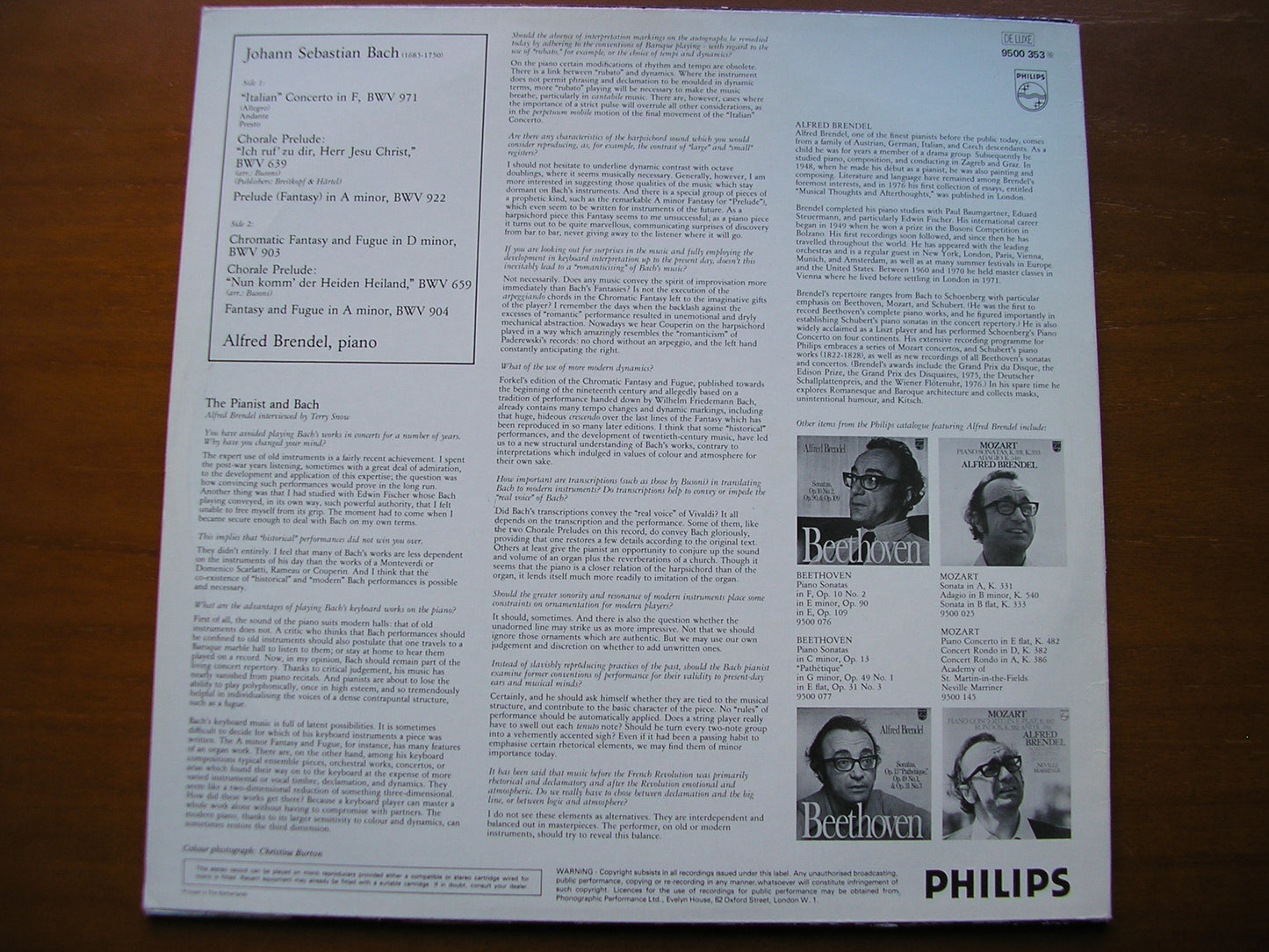 BACH: ITALIAN CONCERTO / KEYBOARD WORKS     ALFRED BRENDEL    9500 353