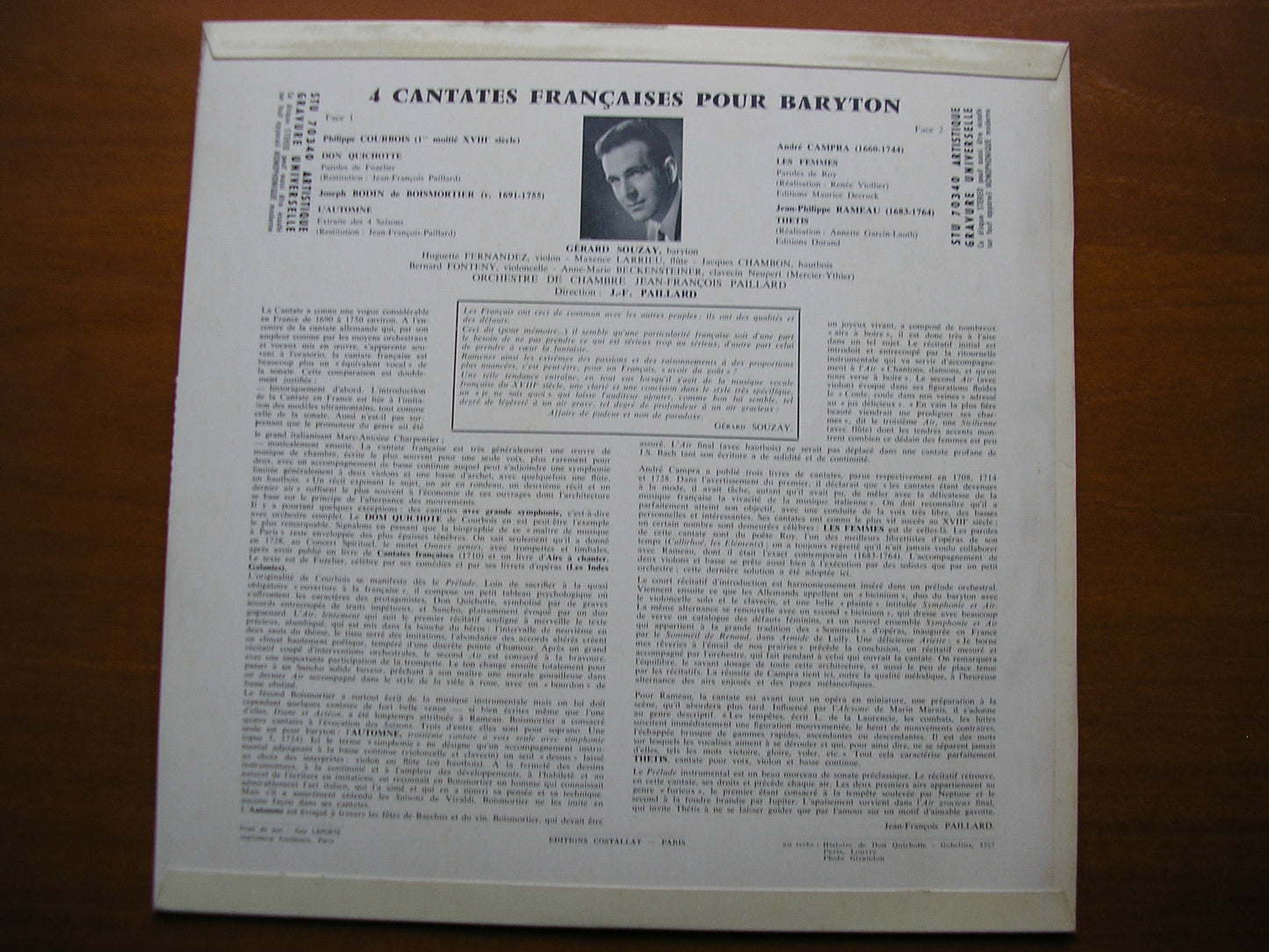CAMPRA / COURBOIS / RAMEAU / BOISMORTIER: FOUR FRENCH CANTATAS FOR BARITONE    SOUZAY / PAILLARD CHAMBER ORCHESTRA / PAILARD    STU 70340