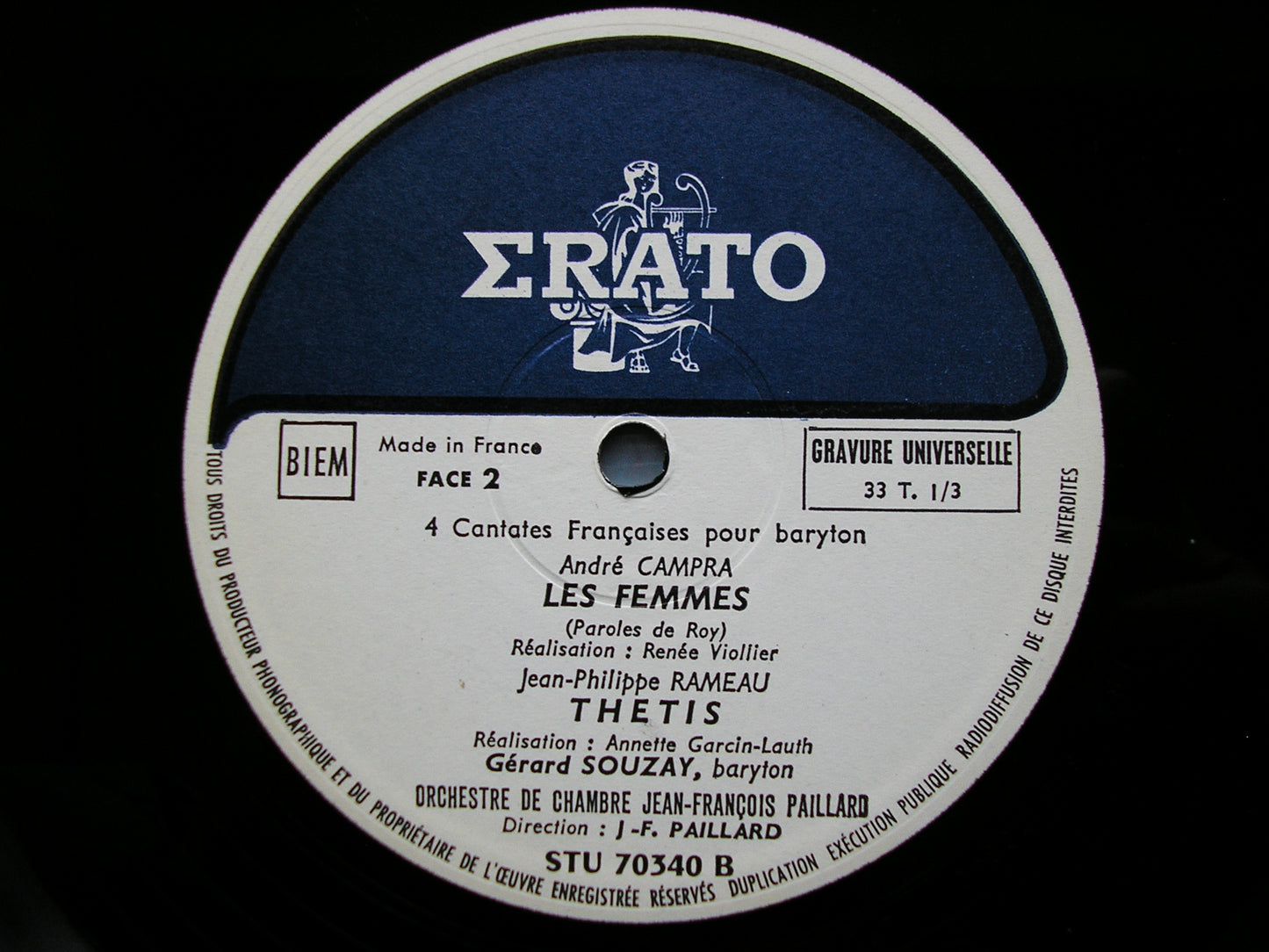 CAMPRA / COURBOIS / RAMEAU / BOISMORTIER: FOUR FRENCH CANTATAS FOR BARITONE    SOUZAY / PAILLARD CHAMBER ORCHESTRA / PAILARD    STU 70340