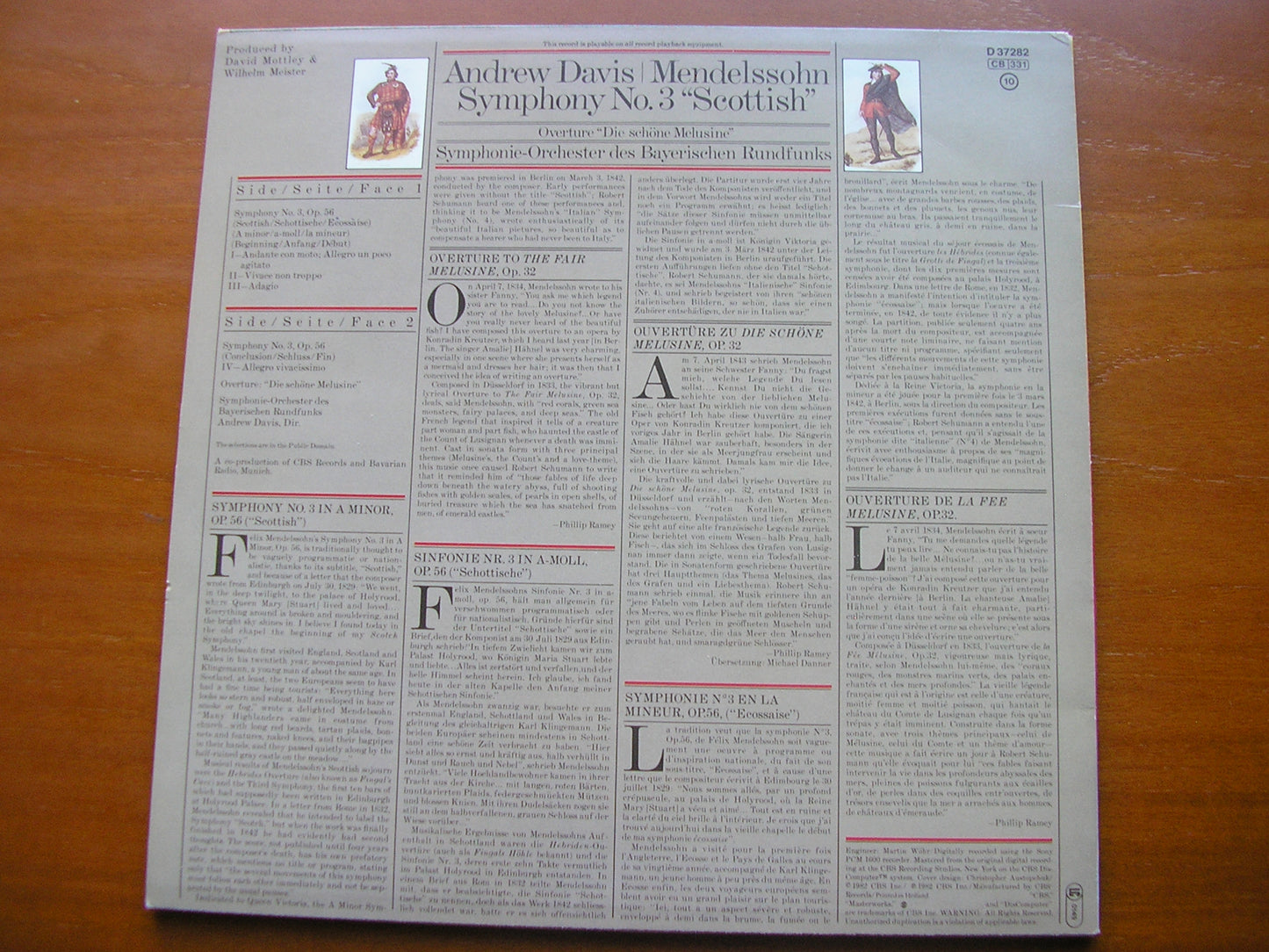 MENDELSSOHN: SYMPHONY No. 3 / OVERTURE The Fair Melusine     DAVIS / BAVARIAN RADIO SYMPHONY ORCHESTRA    D 37282