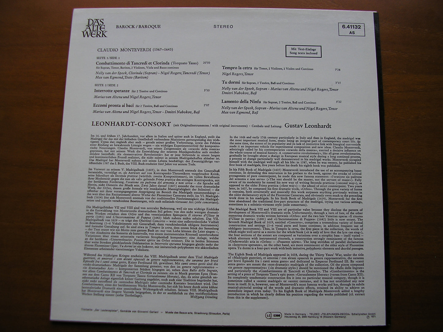 MONTEVERDI: COMBATTIMENTO DI TANCREDI ET CLORINDA / LAMENTO DELLA NINFA     LEONHARDT CONSORT     6.41132