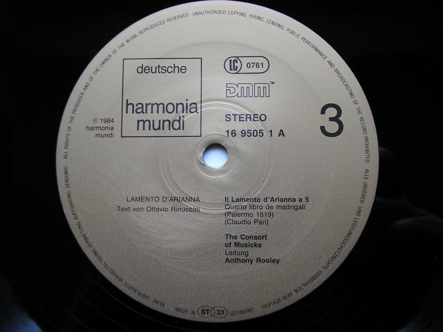 LAMENTO D'ARIANNA: MONTEVERDI / BONINI / PARI / COSTA / VERSO / RASCARINI    THE CONSORT OF MUSICKE / ROOLEY    2LP    16 9504