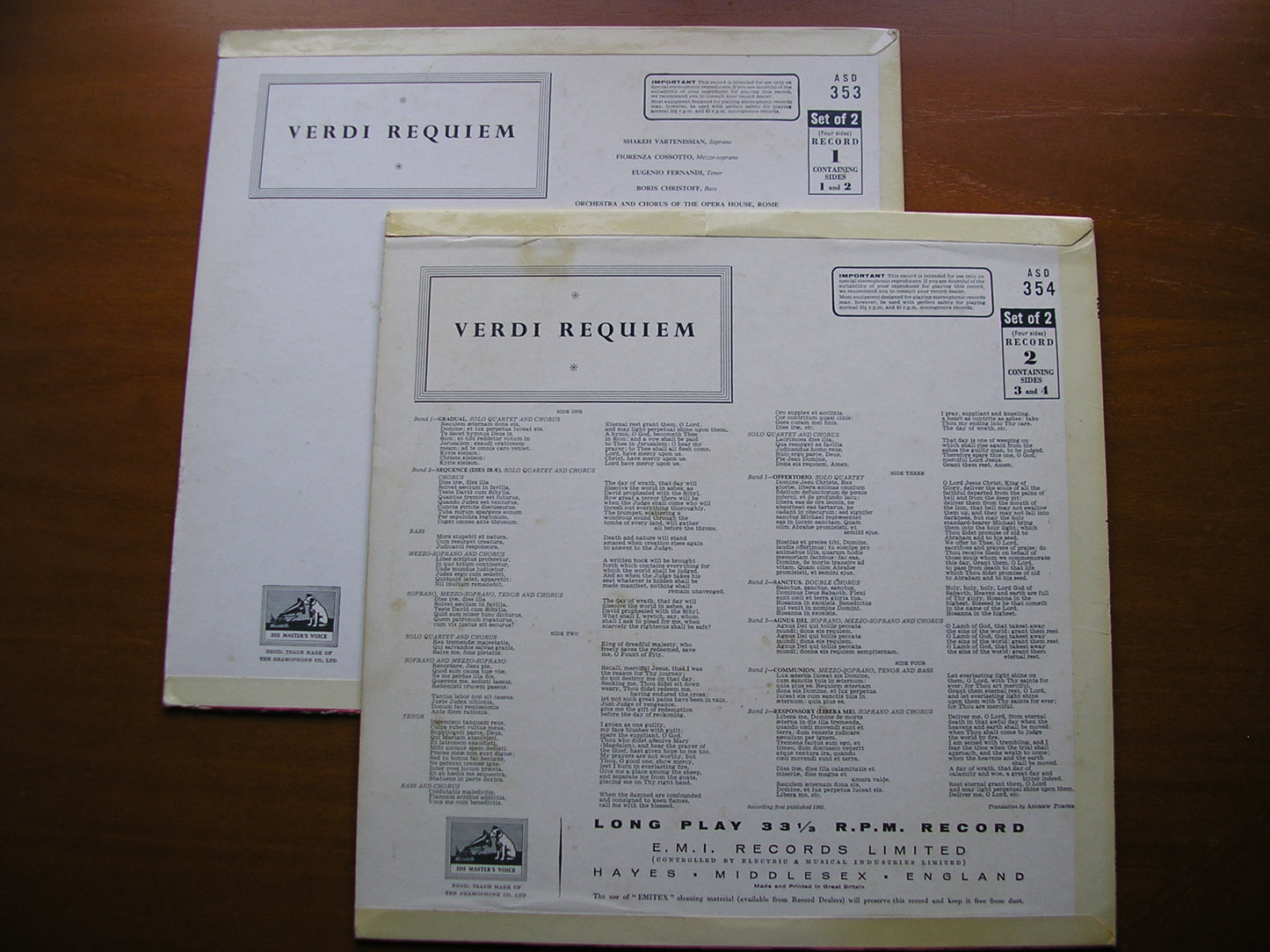 VERDI: REQUIEM   VARTENISSIAN / CHRISTOFF / FERNANDI / COSSOTTO / ROME OPERA / SERAFIN     ASD 353-4