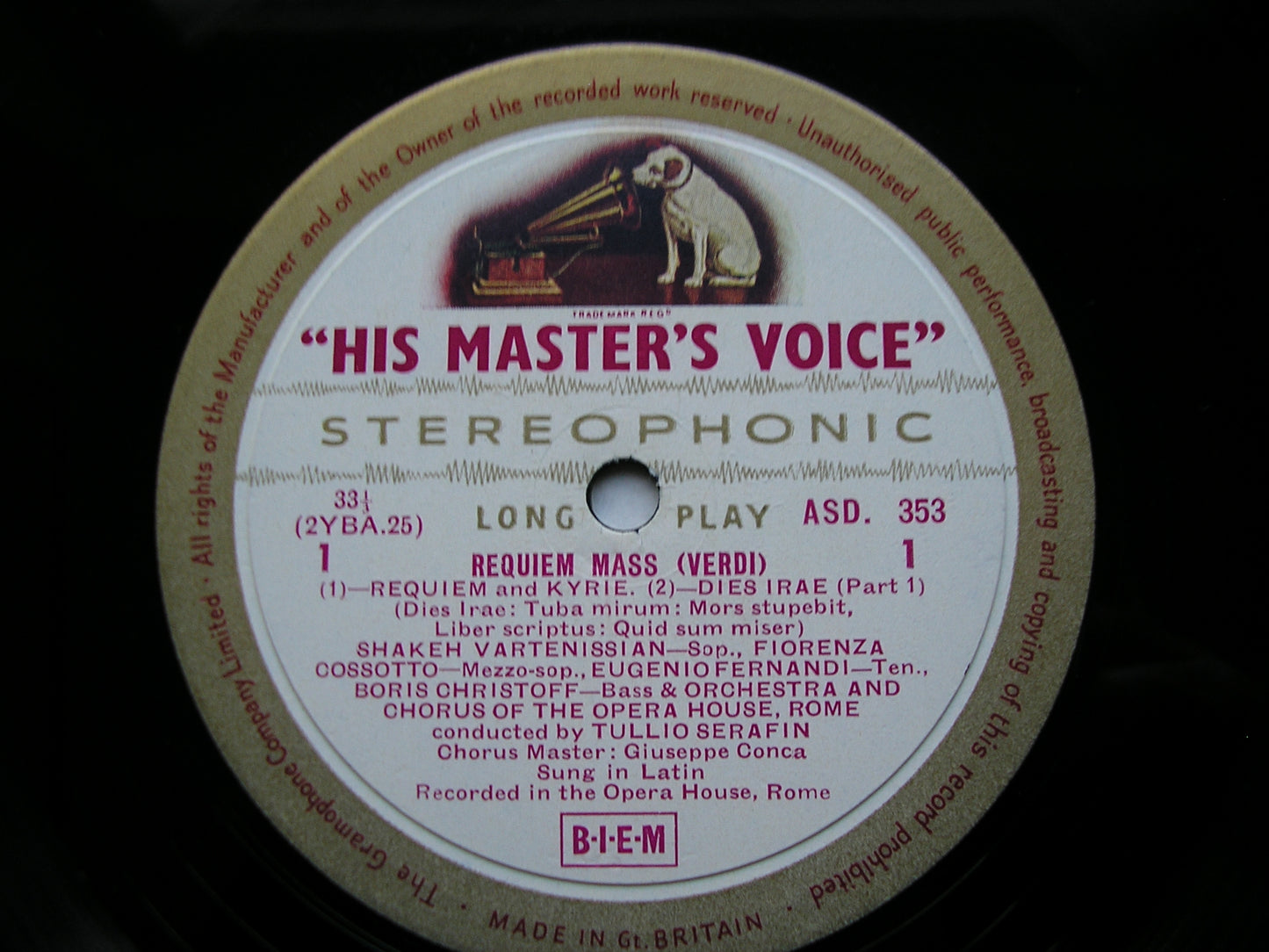 VERDI: REQUIEM   VARTENISSIAN / CHRISTOFF / FERNANDI / COSSOTTO / ROME OPERA / SERAFIN     ASD 353-4