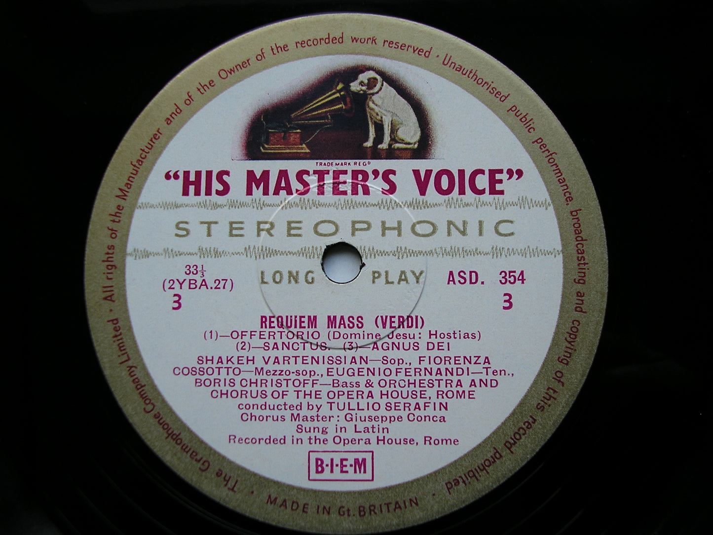 VERDI: REQUIEM   VARTENISSIAN / CHRISTOFF / FERNANDI / COSSOTTO / ROME OPERA / SERAFIN     ASD 353-4