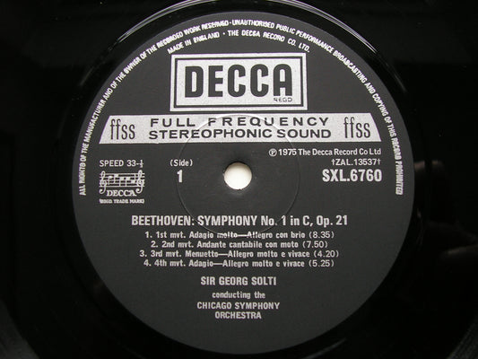 BEETHOVEN: SYMPHONIES Nos. 1 & 8     SOLTI / CHICAGO SYMPHONY     SXL 6760