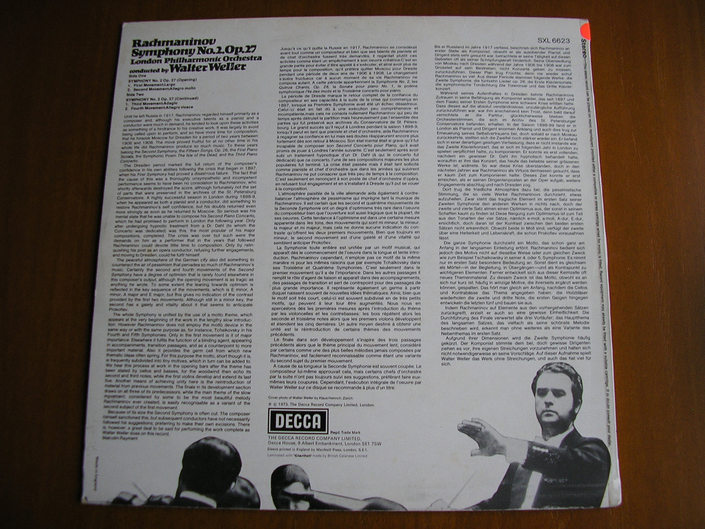 RACHMANINOV: SYMPHONY No. 2      WELLER / LONDON PHILHARMONIC   test pressing     SXL 6623