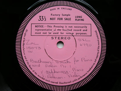 BEETHOVEN: VIOLIN SONATAS Op. 12 No. 1 & Op. 96      PERLMAN / ASHKENAZY   test pressing     SXL 6790