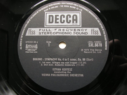 BRAHMS: THE FOUR SYMPHONIES     KERTESZ / VIENNA PHILHARMONIC   4LP   SXL 6675-78