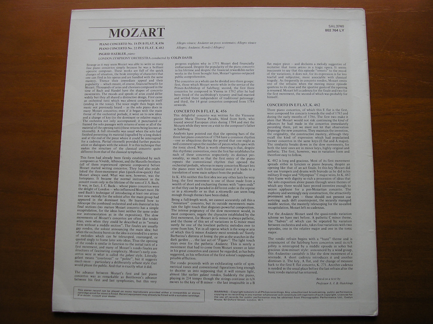 MOZART: PIANO CONCERTOS Nos. 18 & 22       HAEBLER / LONDON SYMPHONY / DAVIS     SAL 3740