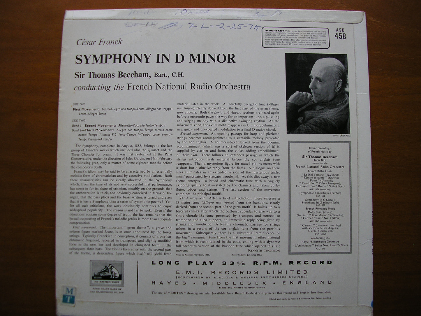 FRANCK: SYMPHONY in D      BEECHAM / FRENCH NATIONAL RADIO ORCHESTRA      ASD 458