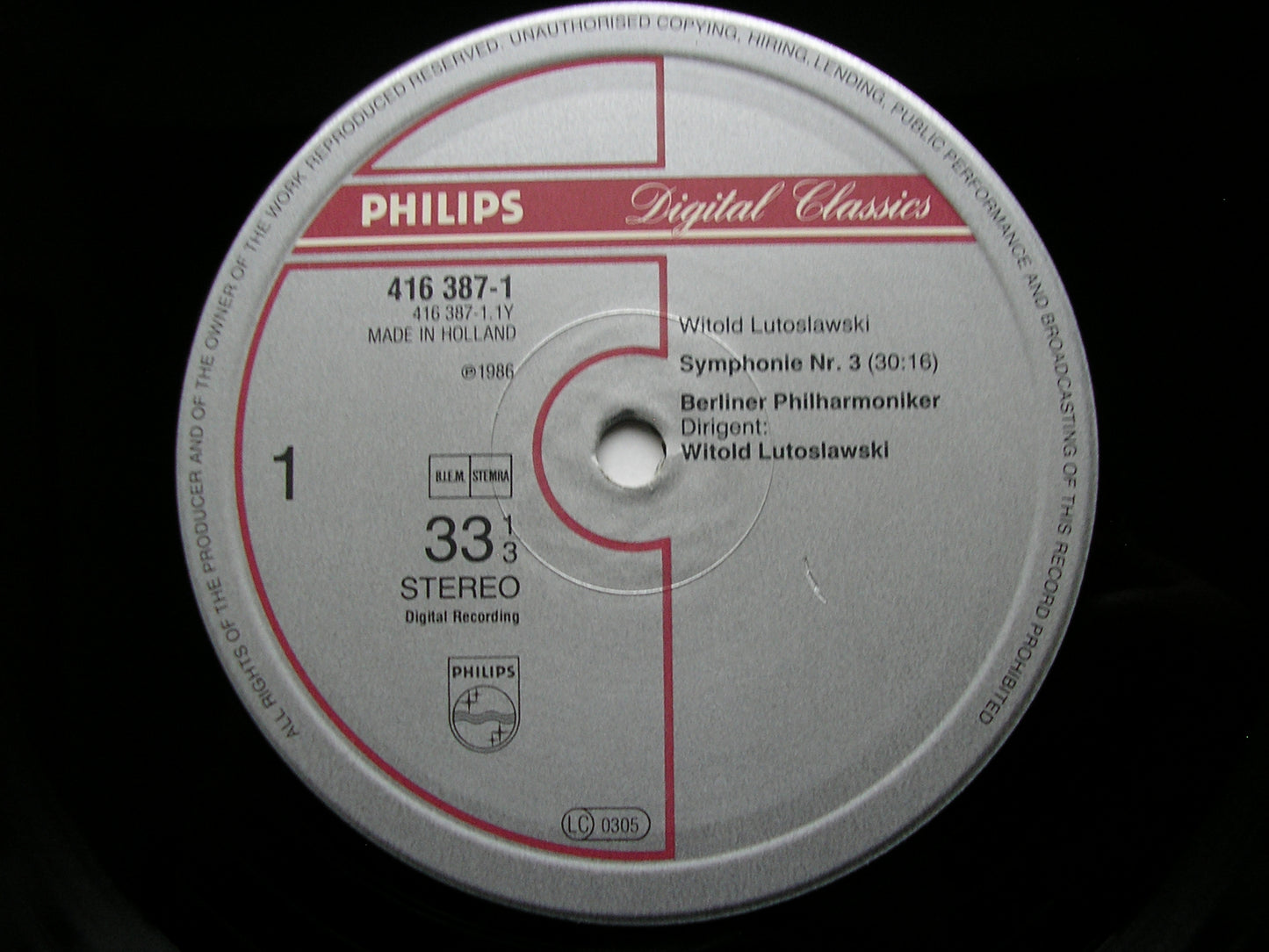 LUTOSLAWSKI: SYMPHONY No. 3 / LES ESPACES DU SOMMEIL FISCHER-DIESKAU / BPO / LUTOSLAWSKI 416 387-1