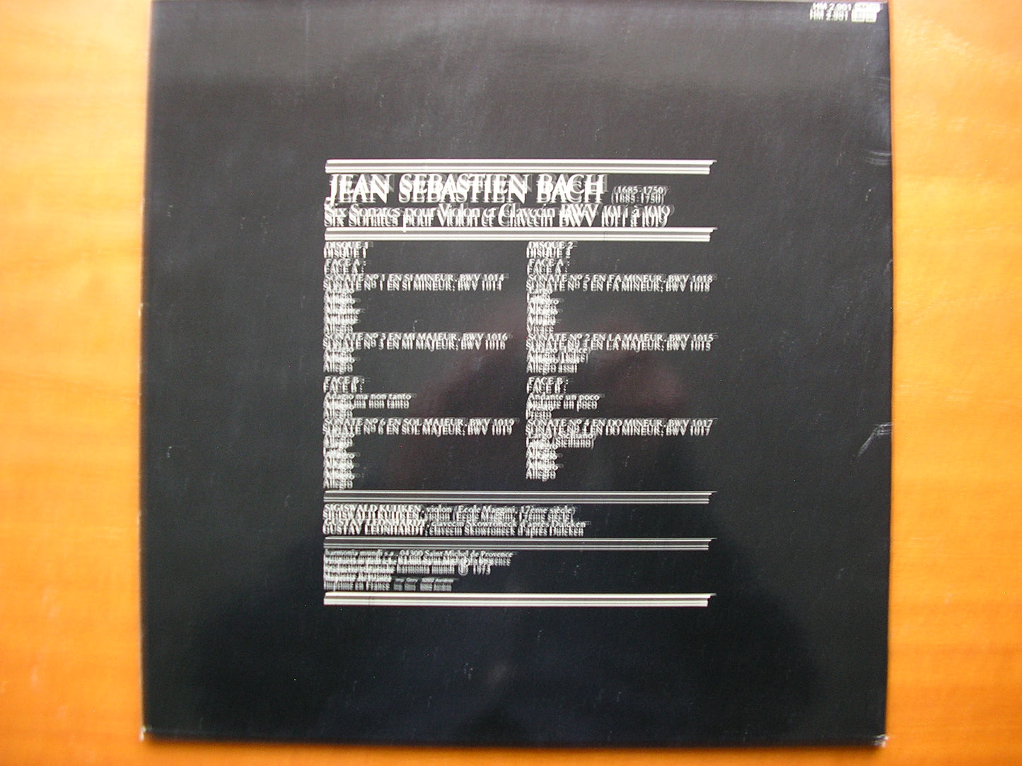 BACH: SIX SONATAS FOR VIOLIN & HARPSICHORD BWV 1014-1019      KUIJKEN / LEONHARDT   2LP    HM 2.901