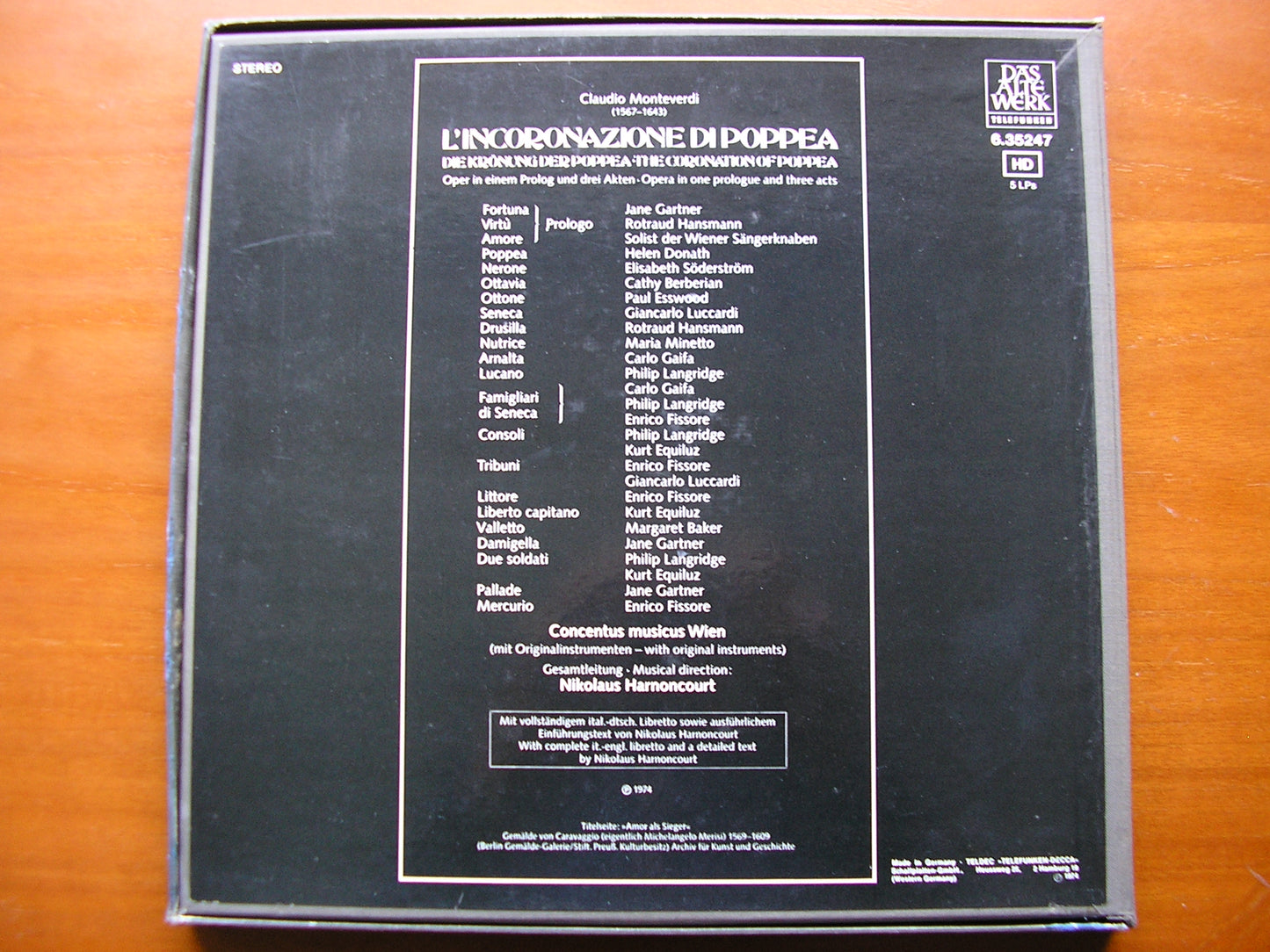 MONTEVERDI: THE CORONATION OF POPPEA     SOLOISTS / CONCENTUS MUSICUS VIENNA / HARNONCOURT   5LP      6.35247