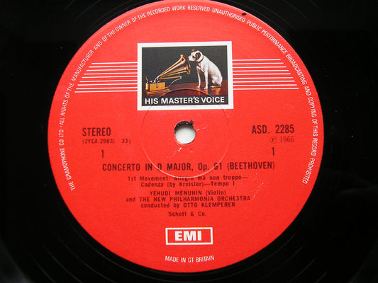 BEETHOVEN: VIOLIN CONCERTO     MENUHIN / NEW PHILHARMONIA / KLEMPERER      ASD 2285