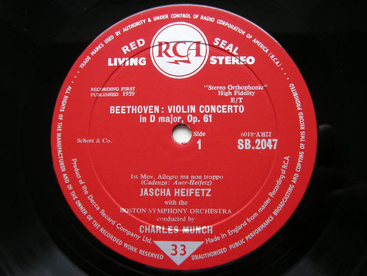 BEETHOVEN: VIOLIN CONCERTO     HEIFETZ / BOSTON SYMPHONY / MUNCH     SB 2047