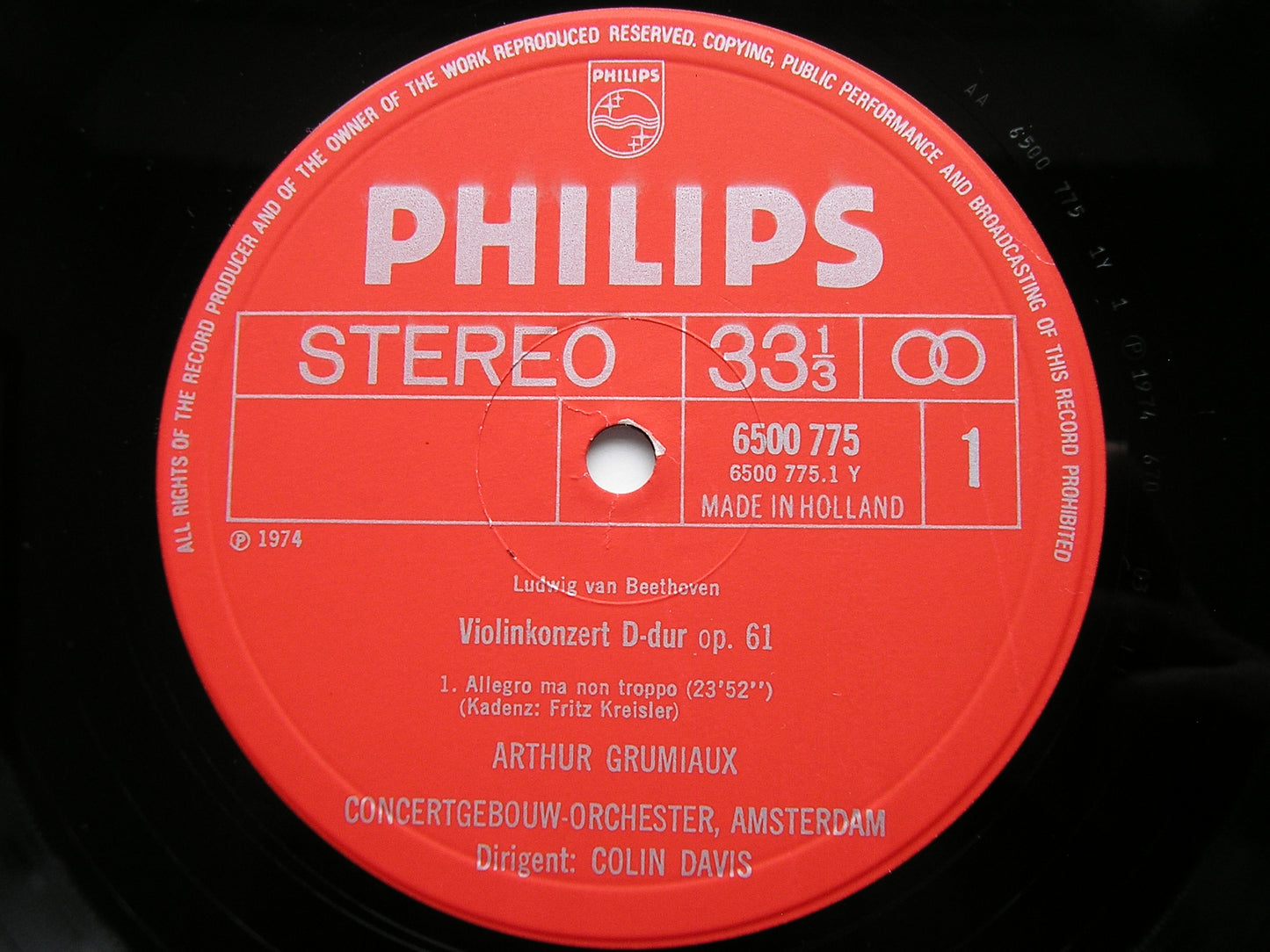 BEETHOVEN: VIOLIN CONCERTO       GRUMIAUX / CONCERTGEBOUW ORCHESTRA / DAVIS     6500 775