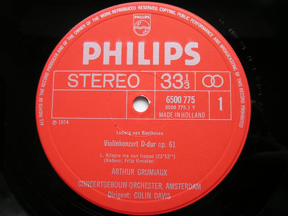 BEETHOVEN: VIOLIN CONCERTO       GRUMIAUX / CONCERTGEBOUW ORCHESTRA / DAVIS     6500 775