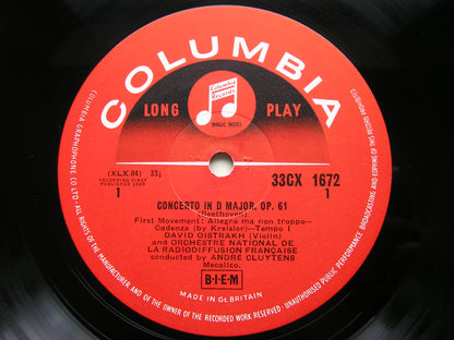 BEETHOVEN: VIOLIN CONCERTO     OISTRAKH / FRENCH NATIONAL RADIO ORCHESTRA / CLUYTENS      33CX 1672