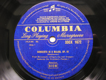 BEETHOVEN: VIOLIN CONCERTO     OISTRAKH / FRENCH NATIONAL RADIO ORCHESTRA / CLUYTENS     33CX 1672