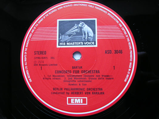 BARTOK: CONCERTO FOR ORCHESTRA     KARAJAN / BERLIN PHILHARMONIC    ASD 3046