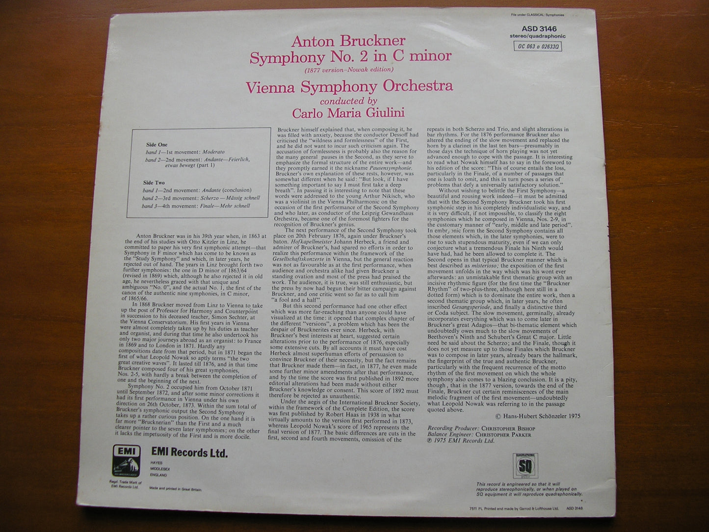BRUCKNER: SYMPHONY No. 2     GIULINI / VIENNA SYMPHONY      ASD 3146