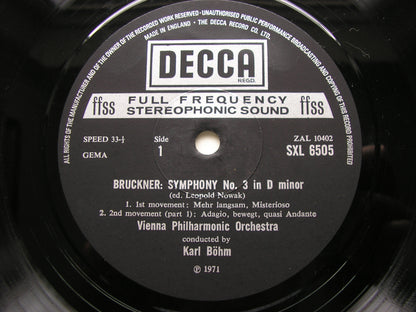 BRUCKNER: SYMPHONY No. 3      BOHM / VIENNA PHILHARMONIC      SXL 6505