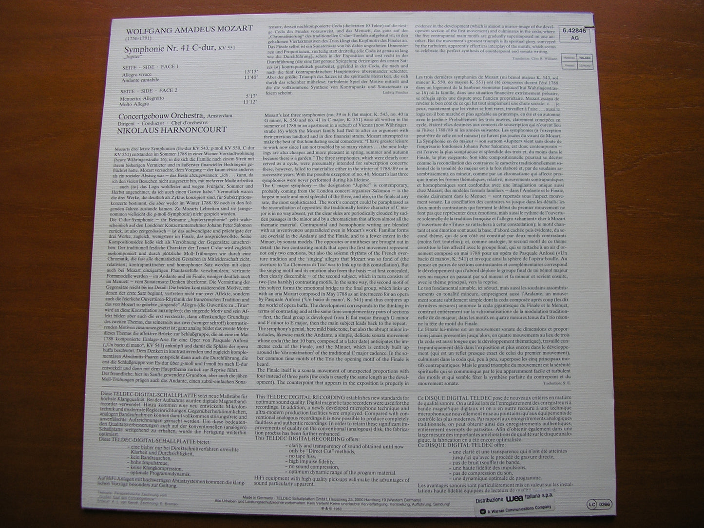 MOZART: SYMPHONY No. 41 'Jupiter'     HARNONCOURT / CONCERTGEBOUW ORCHESTRA   6.42846