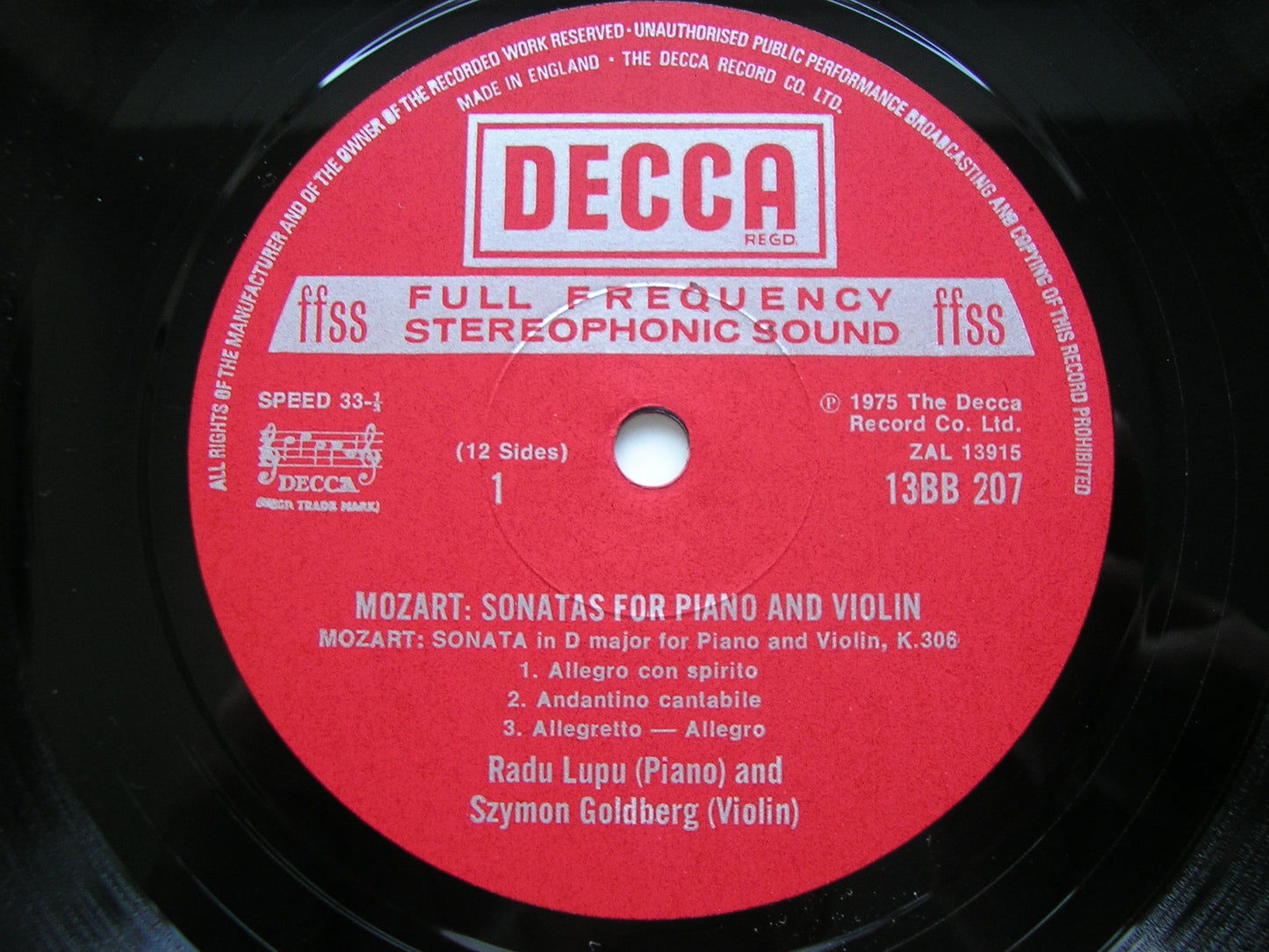 MOZART: SONATAS FOR PIANO & VIOLIN      RADU LUPU / SZYMON GOLDBERG     13 BB 207/12