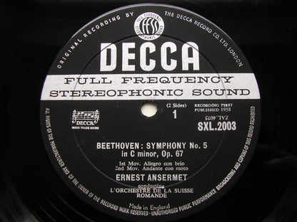 BEETHOVEN: SYMPHONY No. 5 / EGMONT OVERTURE     ANSERMET / SUISSE ROMANDE    SXL 2003