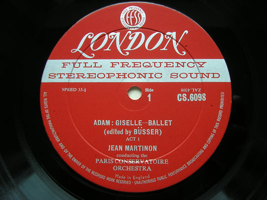 ADAM: GISELLE     PARIS CONSERVATOIRE ORCHESTRA / MARTINON    CS 6098