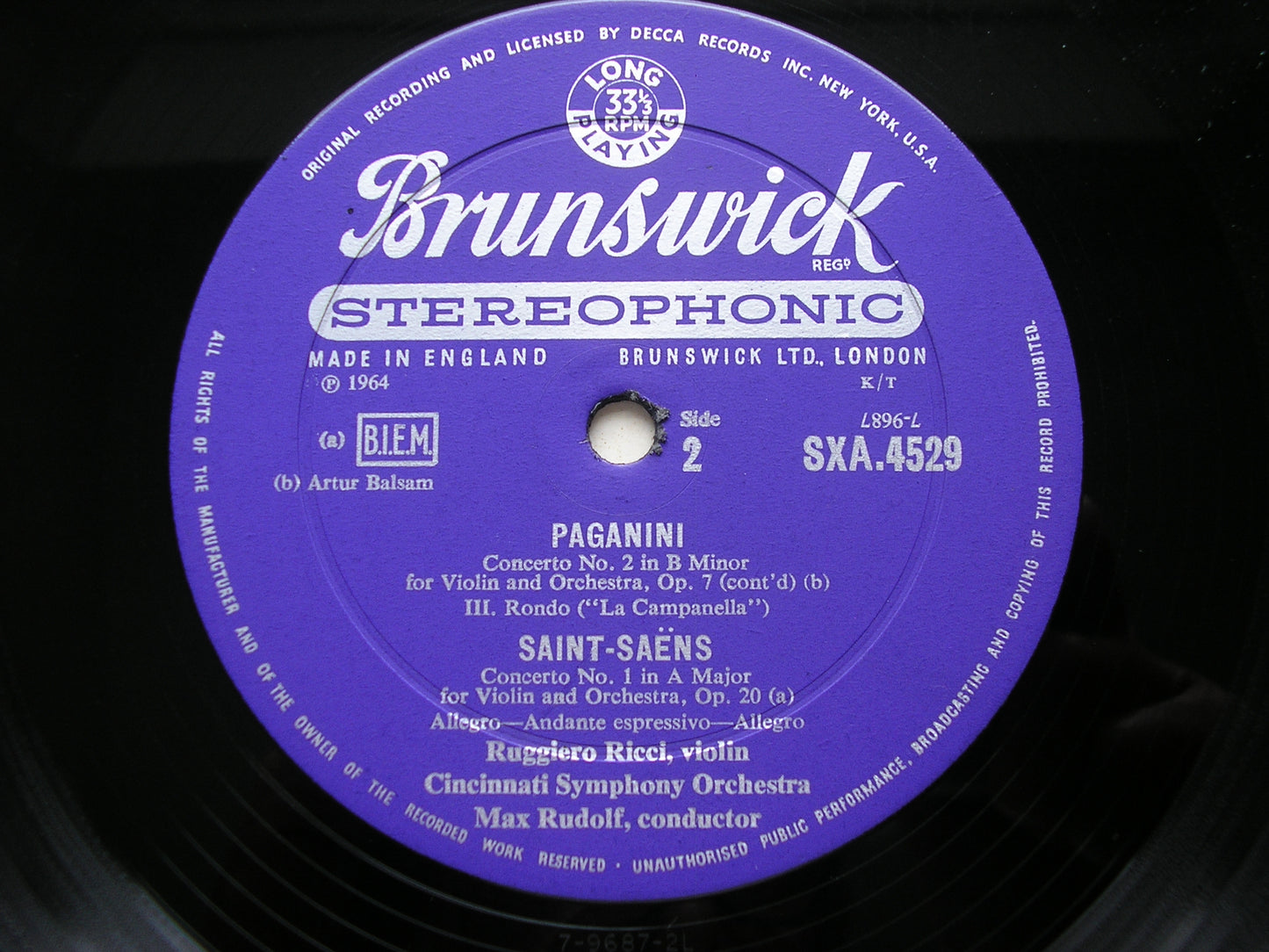 PAGANINI: VIOLIN CONCERTO No. 2 / SAINT-SAENS: VIOLIN CONCERTO No. 1      RICCI / CINCINNATI SYMPHONY / RUDOLF    SXA 4529