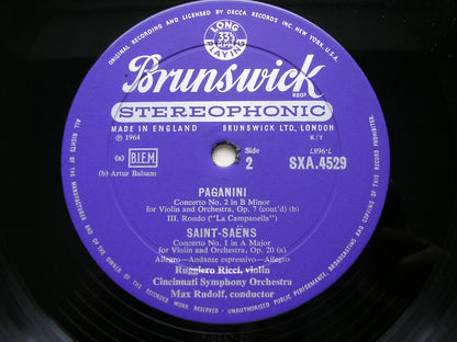 PAGANINI: VIOLIN CONCERTO No. 2 / SAINT-SAENS: VIOLIN CONCERTO No. 1      RICCI / CINCINNATI SYMPHONY / RUDOLF    SXA 4529