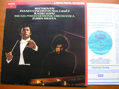 BEETHOVEN: PIANO CONCERTOS Nos. 1 & 2     RADU LUPU / ISRAEL PHILHARMONIC / ZUBIN MEHTA    SXDL 7502