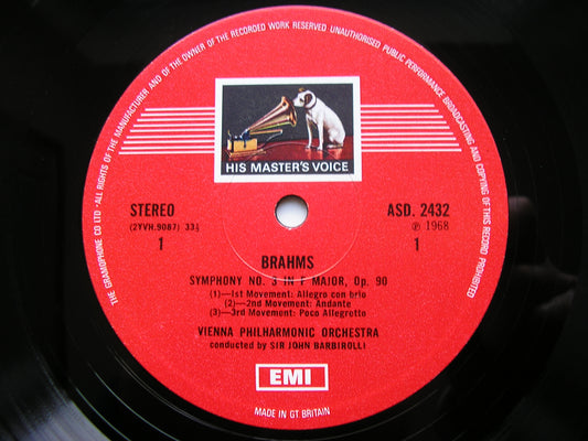 BRAHMS: SYMPHONY No. 3 / HAYDN VARIATIONS    BARBIROLLI / VIENNA PHILHARMONIC   ASD 2432