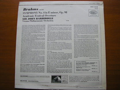 BRAHMS: SYMPHONY No. 4 / ACADEMIC FESTIVAL OVERTURE     BARBIROLLI / VIENNA PHILHARMONIC     ASD 2433